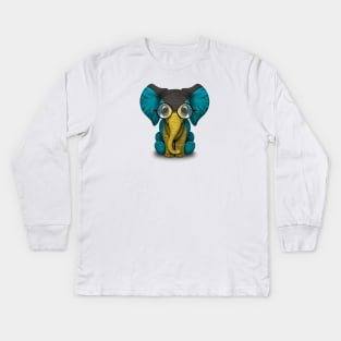 Baby Elephant with Glasses and Bahamas Flag Kids Long Sleeve T-Shirt